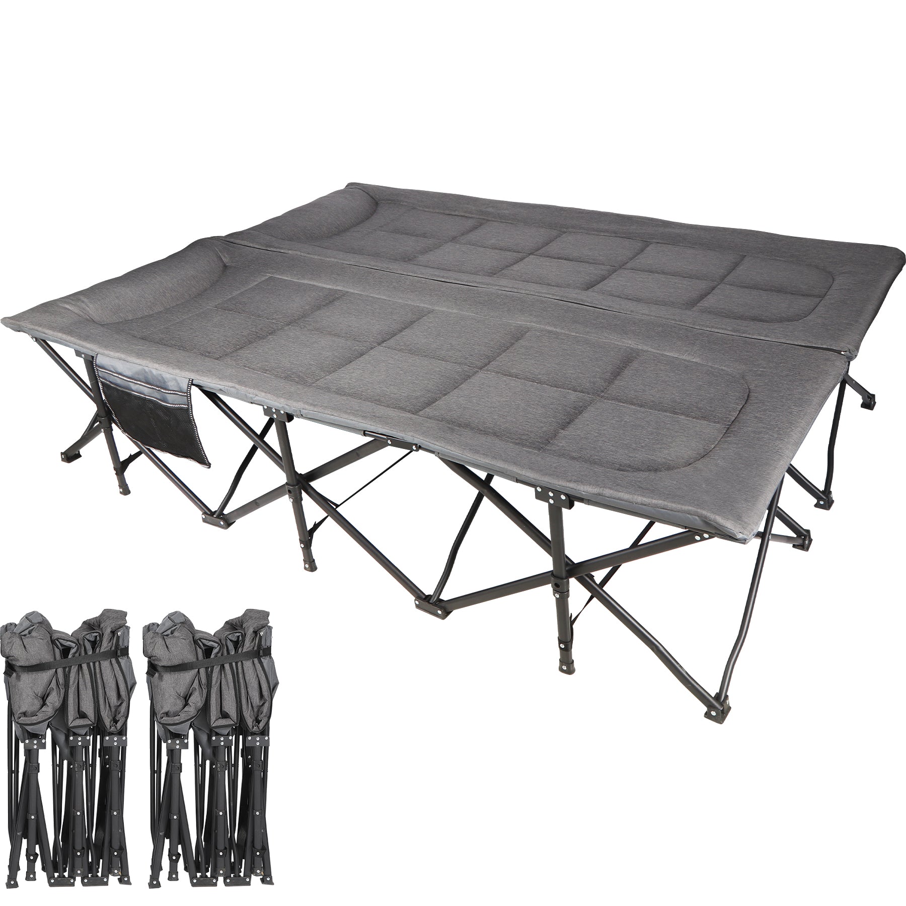 2 Person Camping Cot, 59" Extra Wide with Integrated Mattress