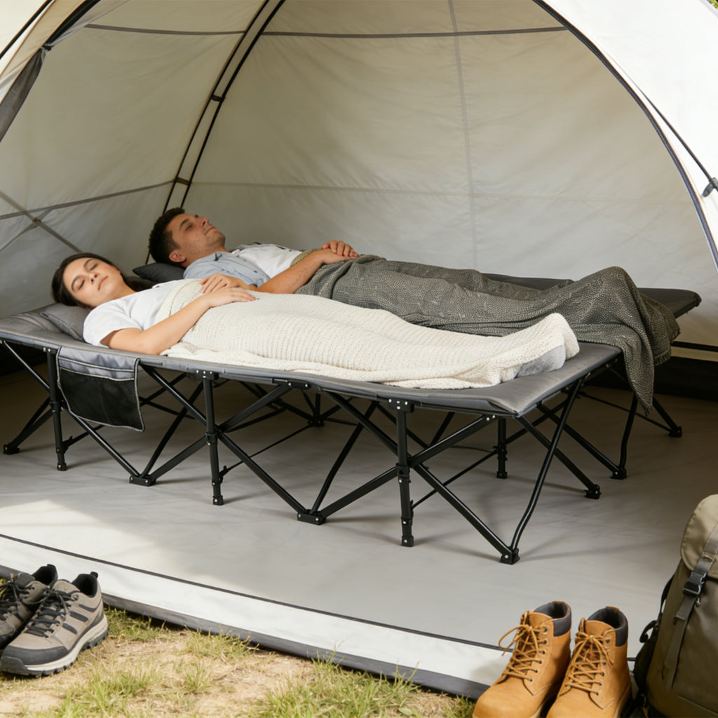 2 Person Camping Cot, 59" Extra Wide with Integrated Mattress