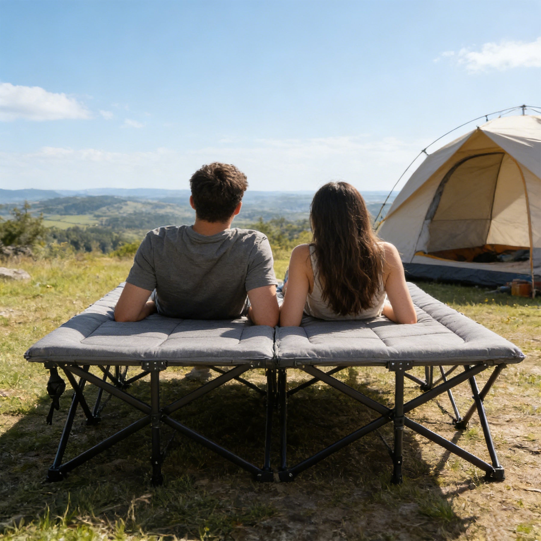 2 Person Camping Cot, 59" Extra Wide with Integrated Mattress