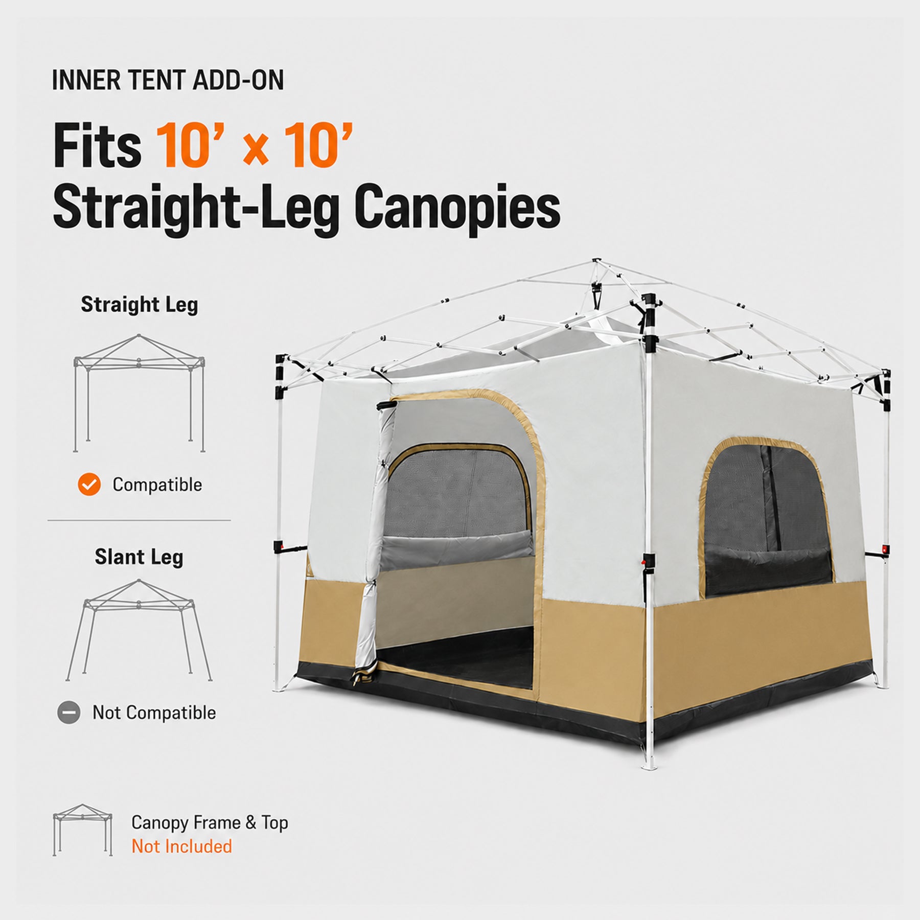Canopy Tent Attachment for 10x10 Pop Up Canopy Tent, 4-6 Person, Full Floor