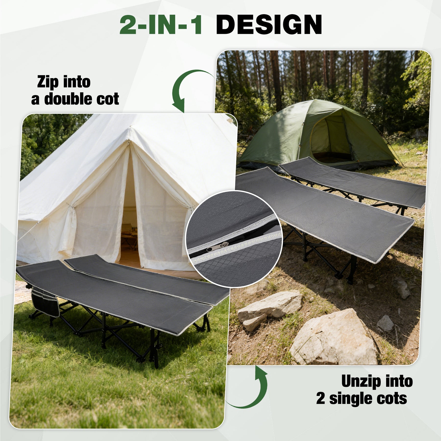 56" Extra Wide 2 Person Folding Camping Cot
