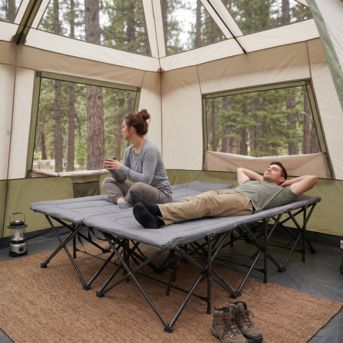 2 Person Camping Cot, 59" Extra Wide with Integrated Mattress