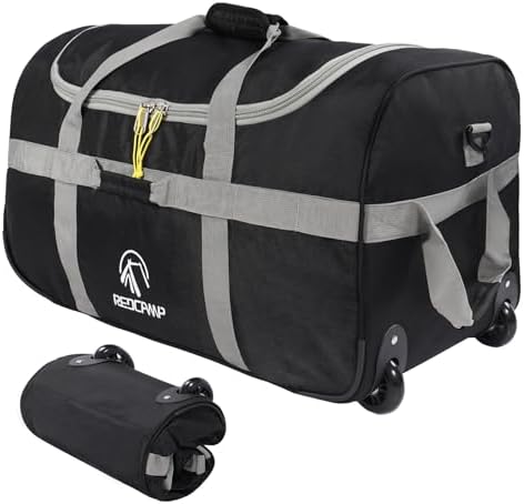 85L grey foldable duffle bag with wheels