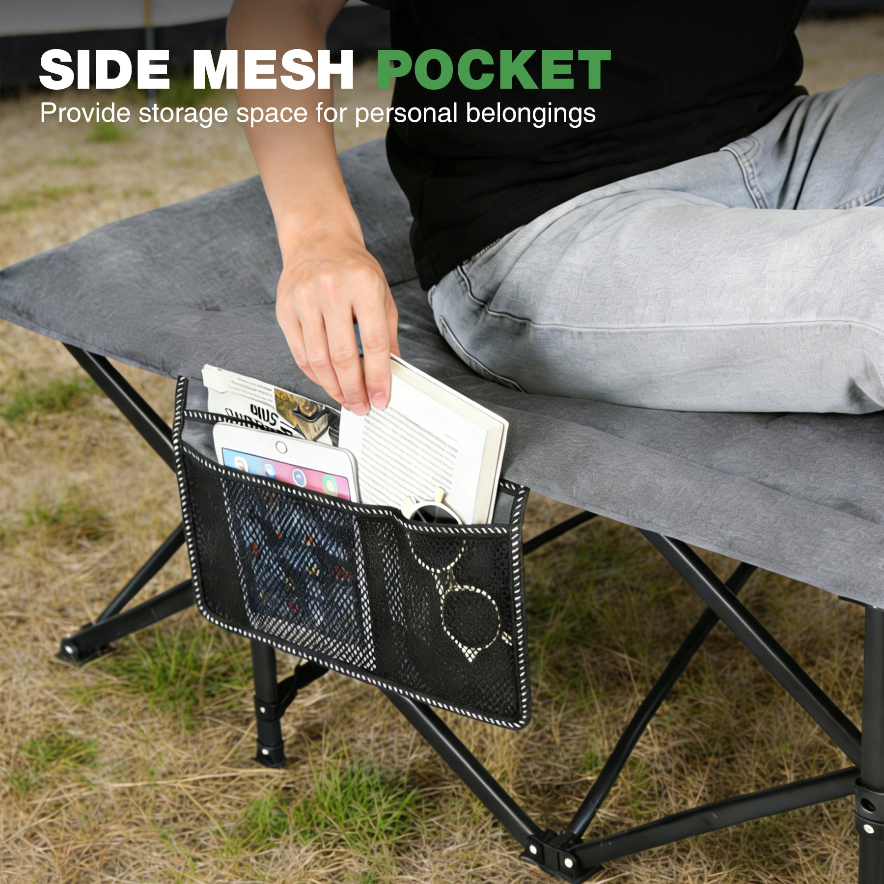 2 Person Camping Cot, 59" Extra Wide with Integrated Mattress