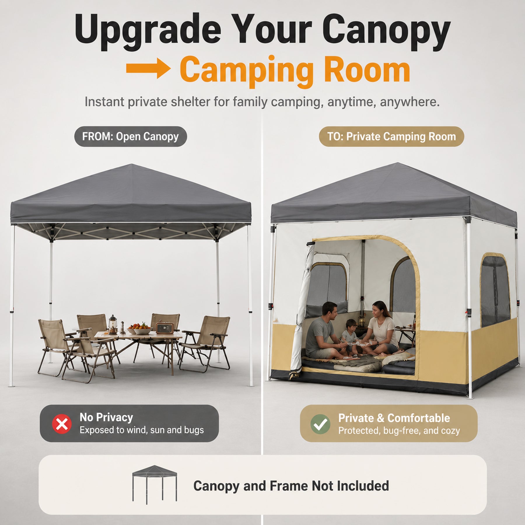 Canopy Tent Attachment for 10x10 Pop Up Canopy Tent, 4-6 Person, Full Floor
