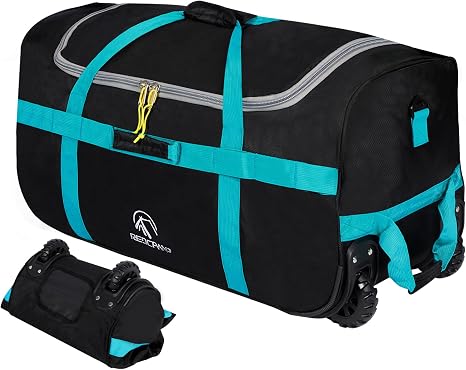 85L black foldable duffle bag with wheels