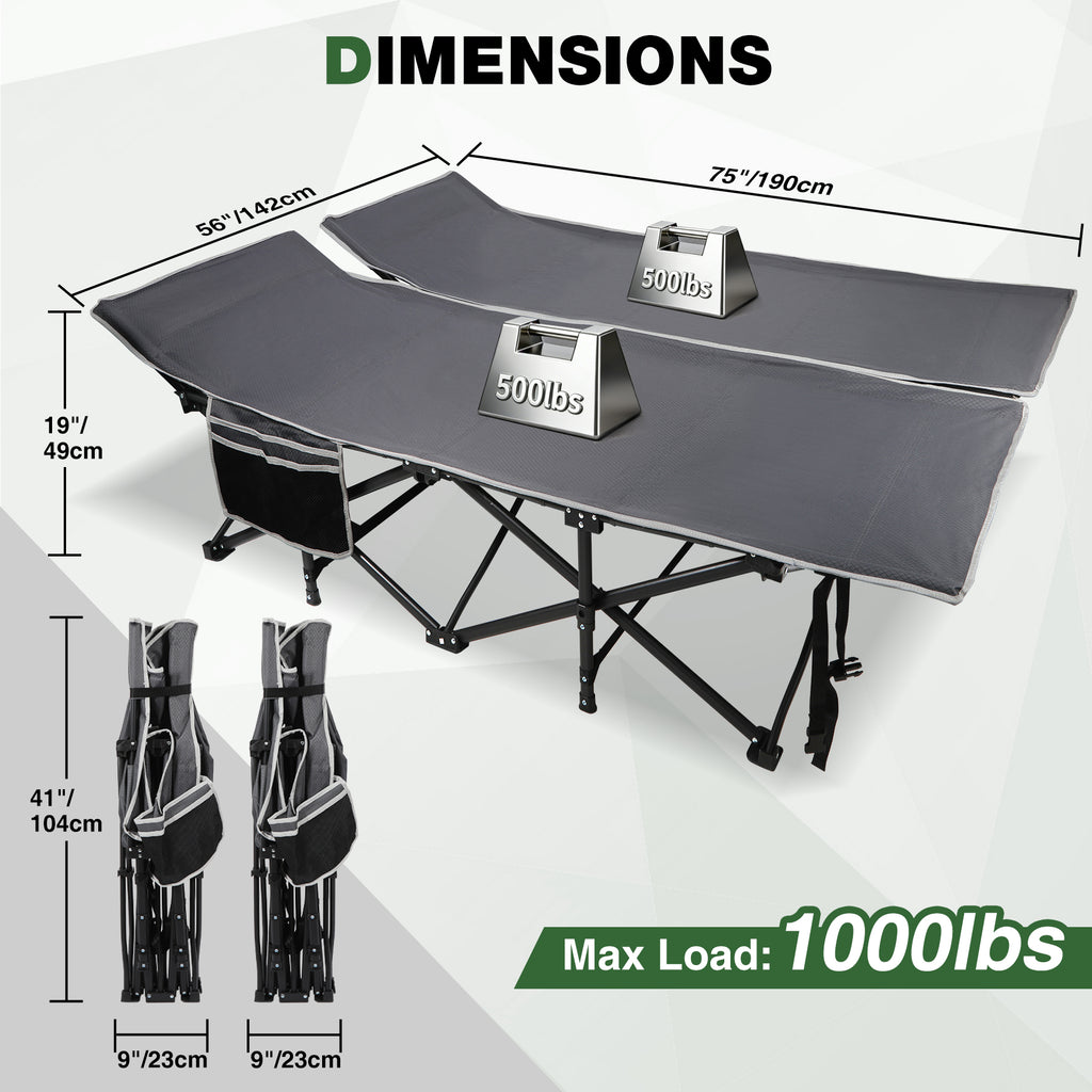 56" Extra Wide 2 Person Folding Camping Cot