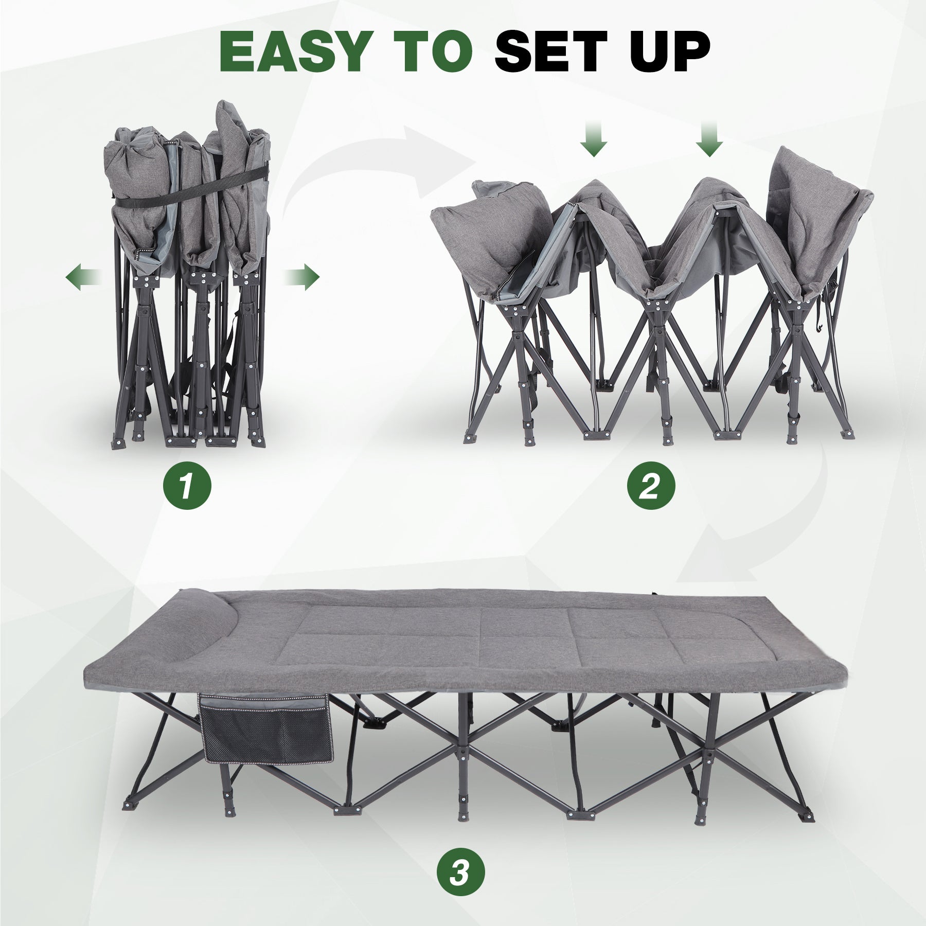 2 Person Camping Cot, 59" Extra Wide with Integrated Mattress