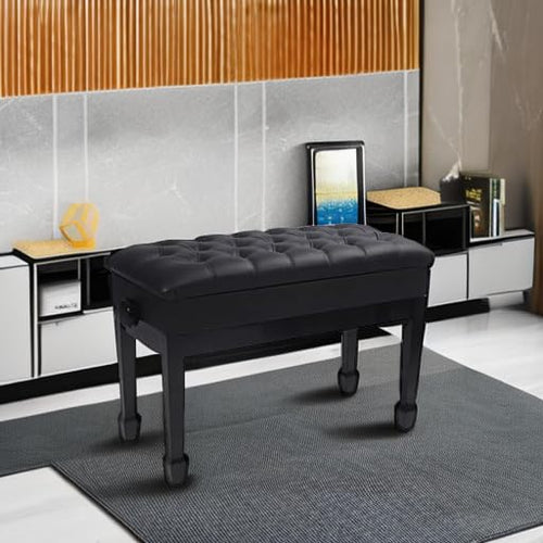 Adjustable Piano Bench with Storage - PU Leather Seat