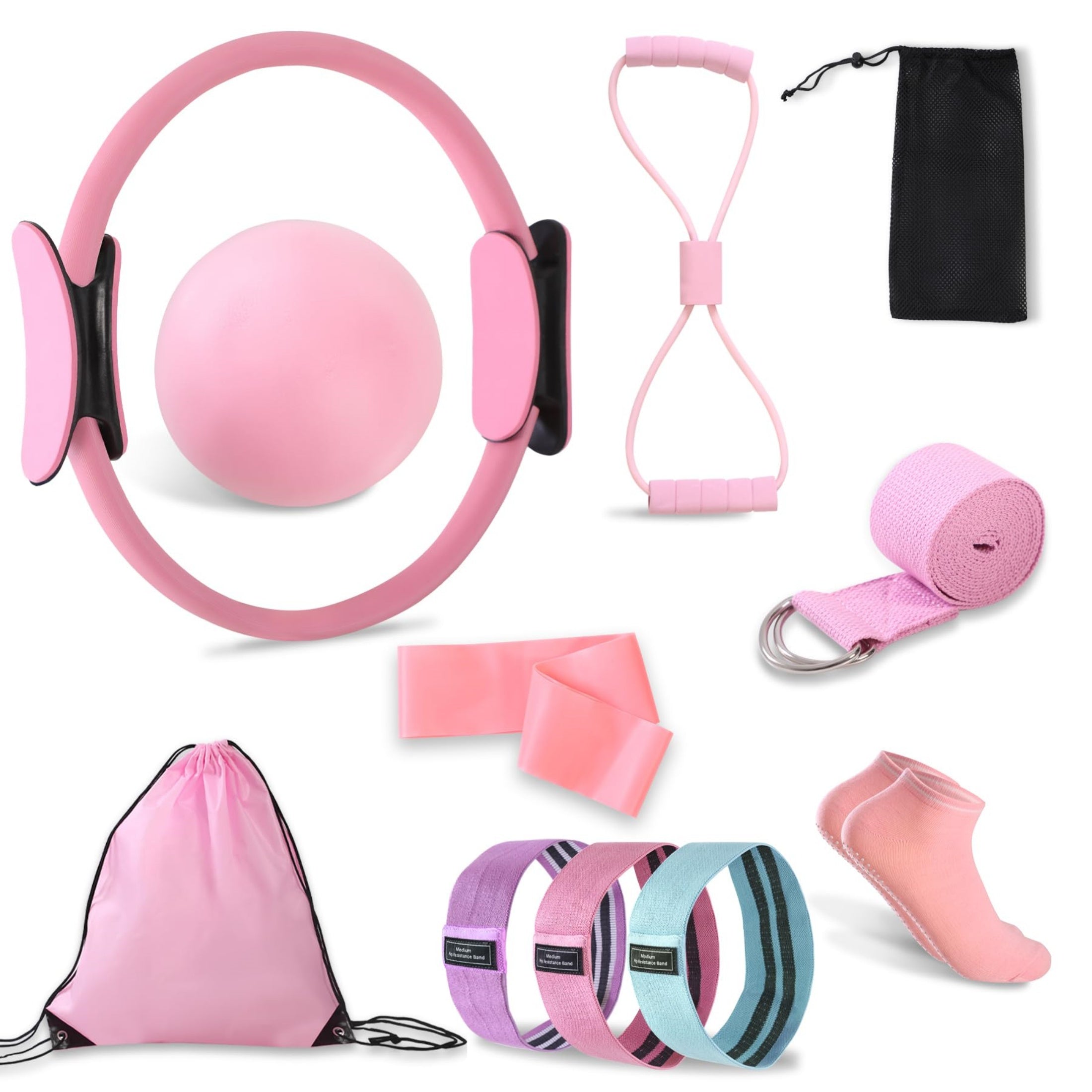 Pilates Ring Set with Resistance Bands and Exercise Ball