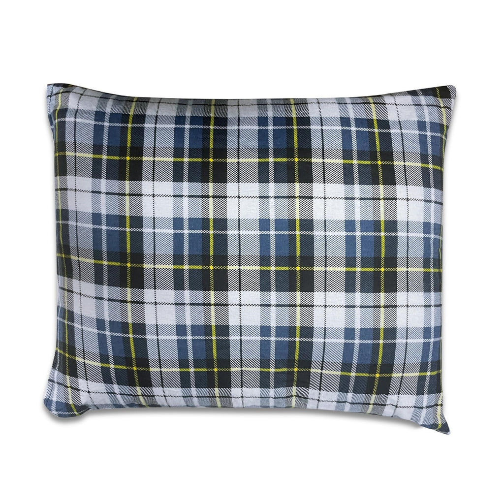Small Flannel Camping Pillow - Blue and Grey Plaid