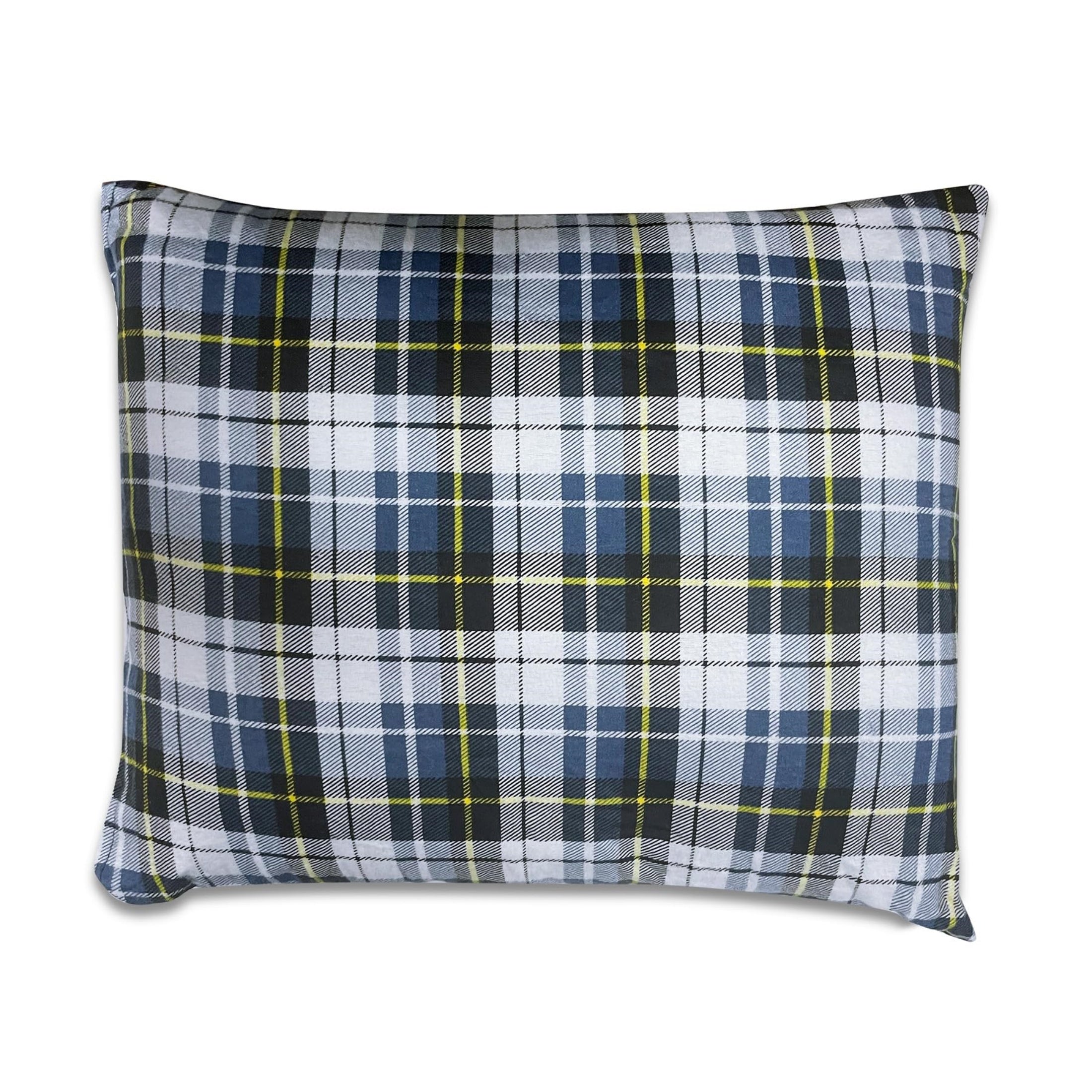 Small Flannel Camping Pillow - Blue and Grey Plaid