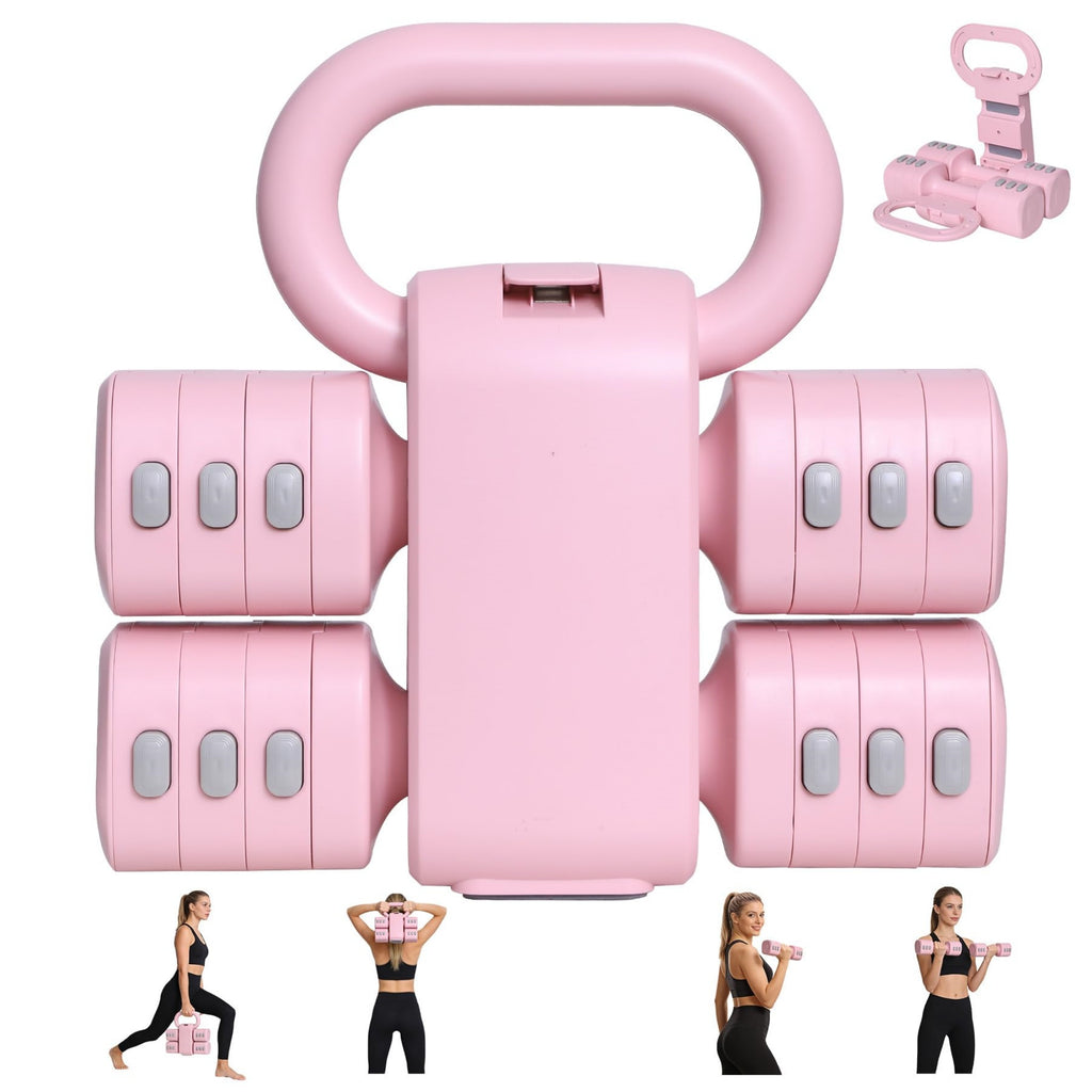 2-in-1 Adjustable Dumbbell & Kettlebell Set, 4-Level Hand Weights (2.2–5.5 Lbs Each)