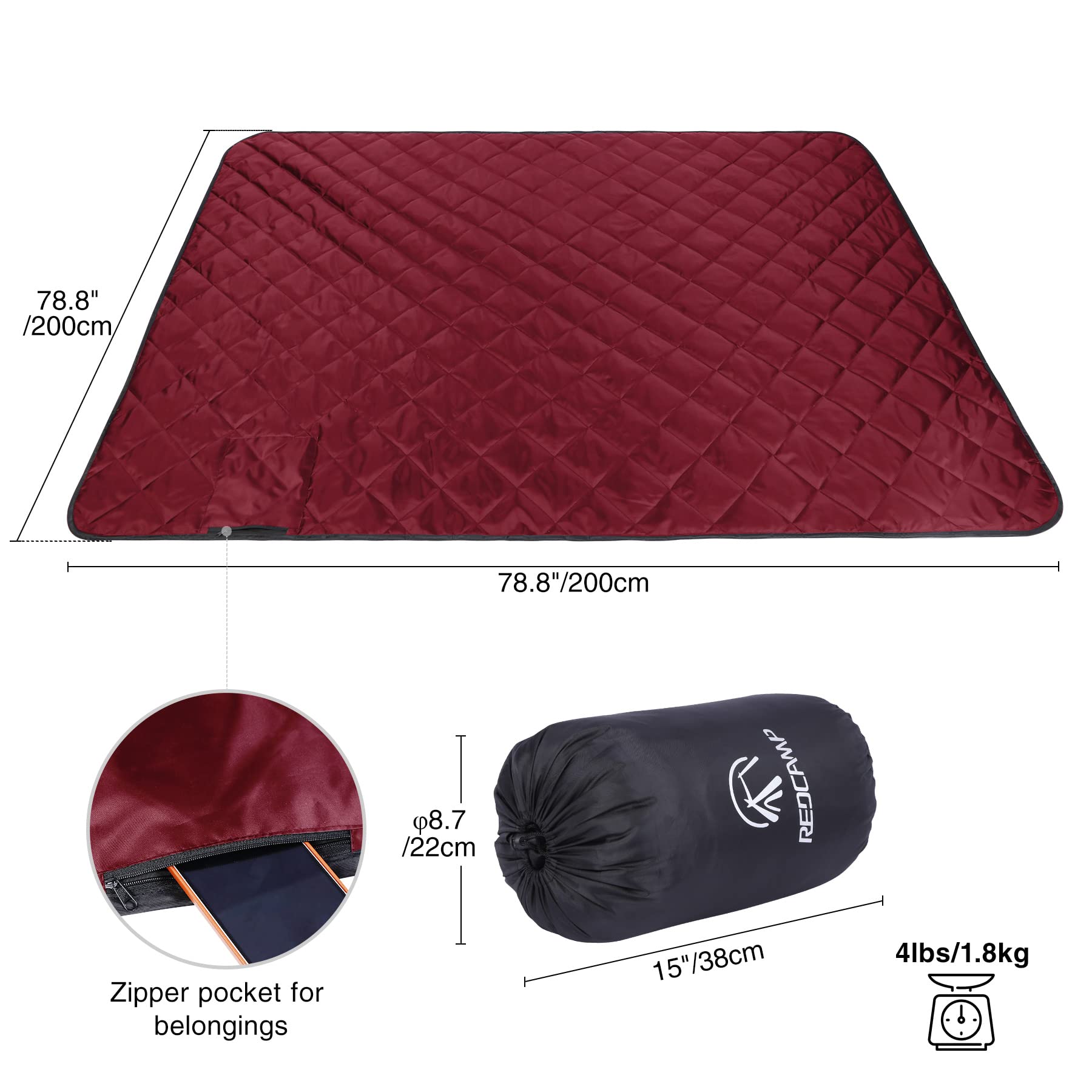 Large Camping Blanket with Sherpa Lining