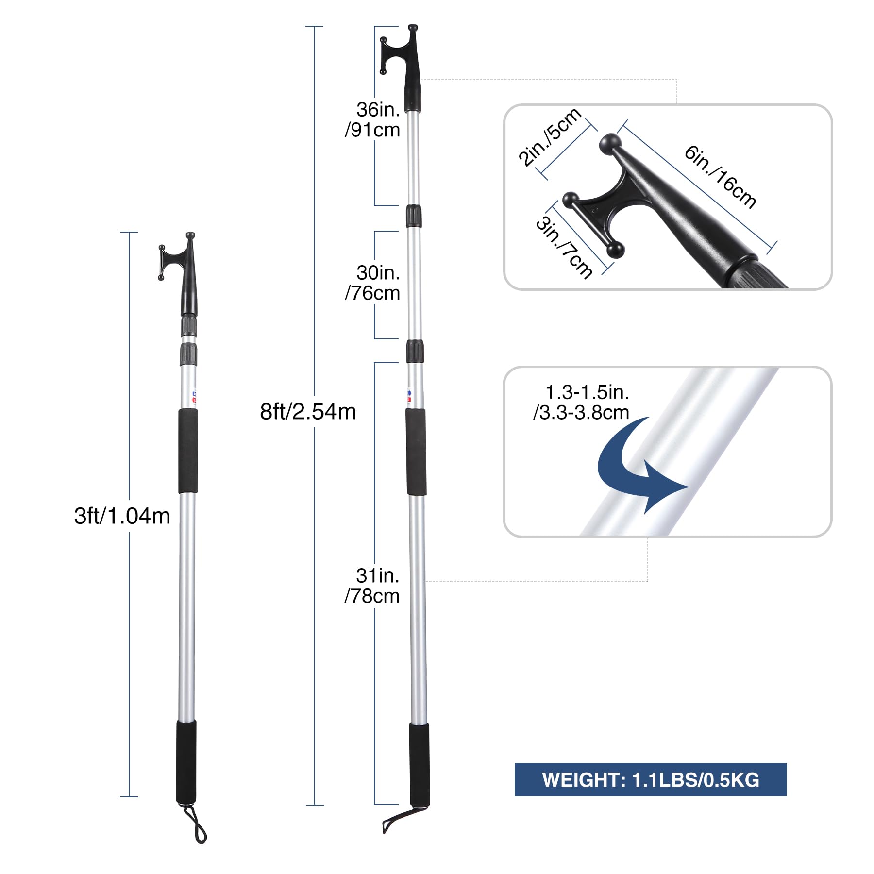 Telescopic Boat Hook 8ft Aluminum