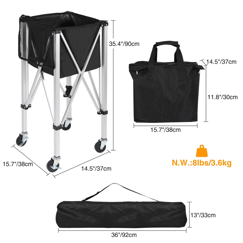 180-Ball Tennis Ball Hopper Cart with 4 Wheels and Brakes