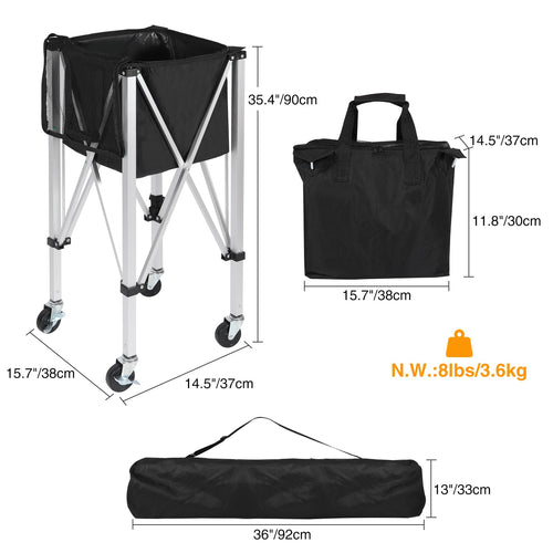 180-Ball Tennis Ball Hopper Cart with 4 Wheels and Brakes