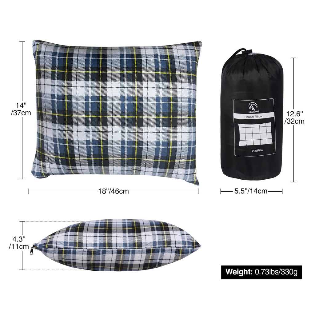 Small Flannel Camping Pillow - Blue and Grey Plaid