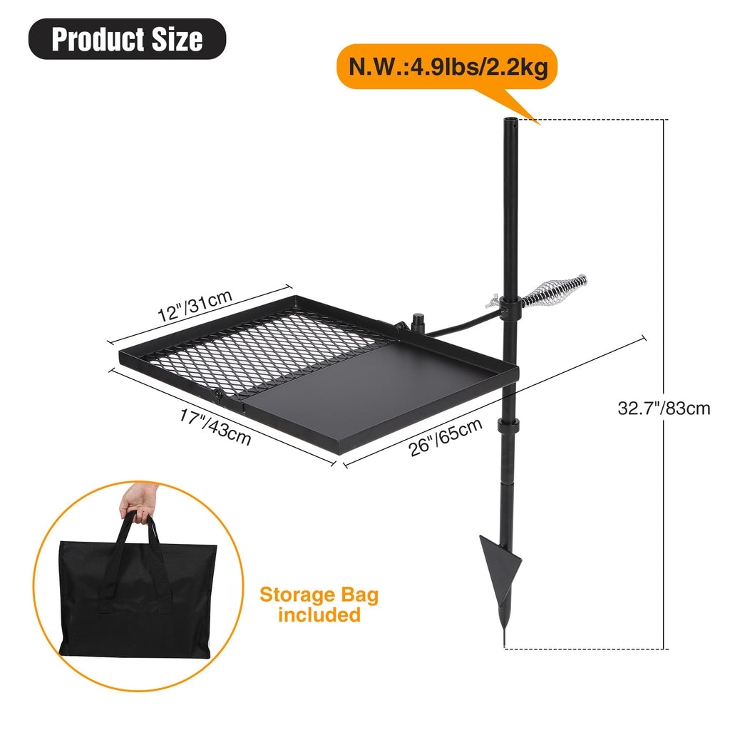 Swivel Campfire Grill Heavy Duty Steel Grate