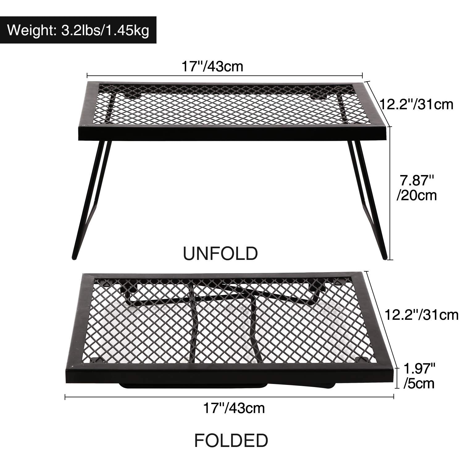 Folding Campfire Grill 304 Stainless Steel Grate
