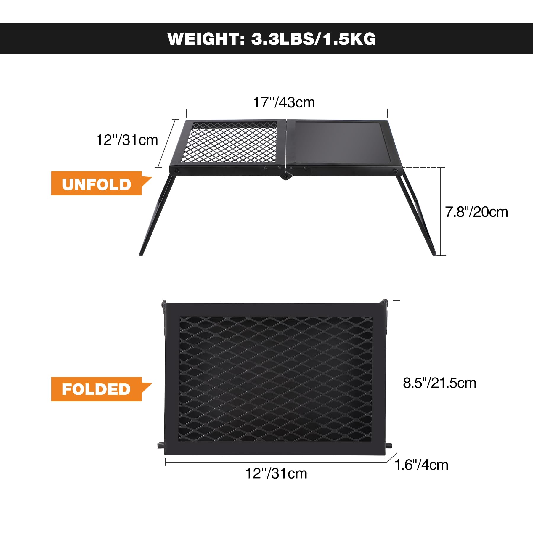 Folding Campfire Grill Heavy Duty Steel Grate