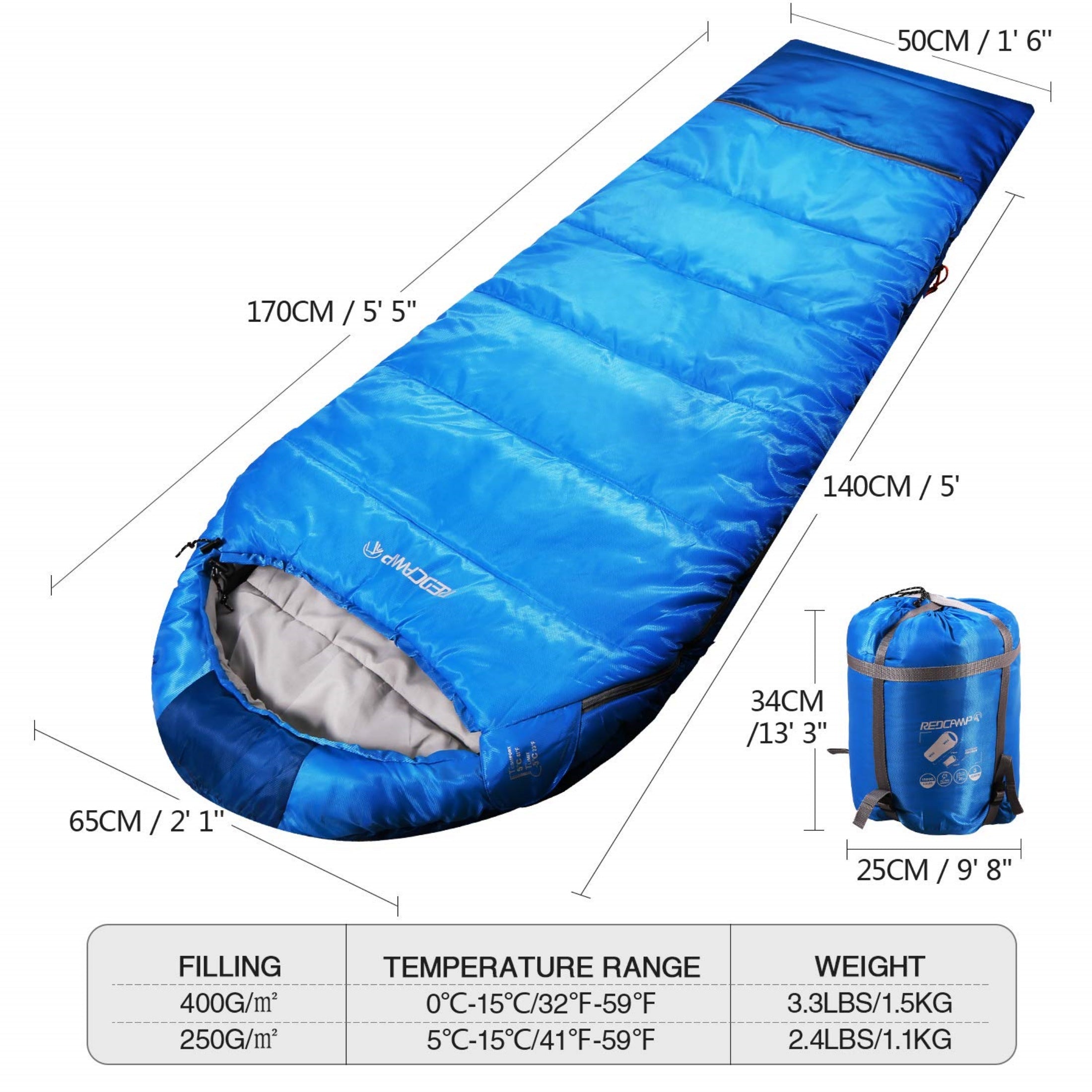 Kids Mummy Sleeping Bag - Blue, 3.3lb Fill