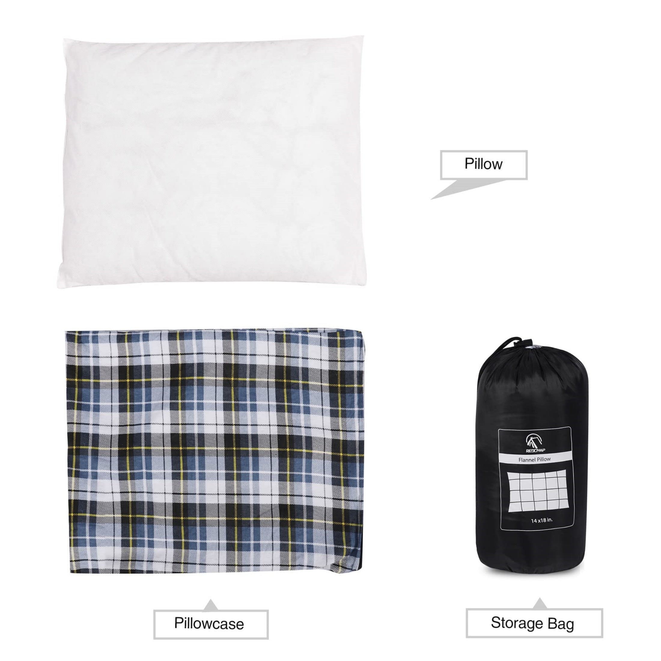 Small Flannel Camping Pillow - Blue and Grey Plaid
