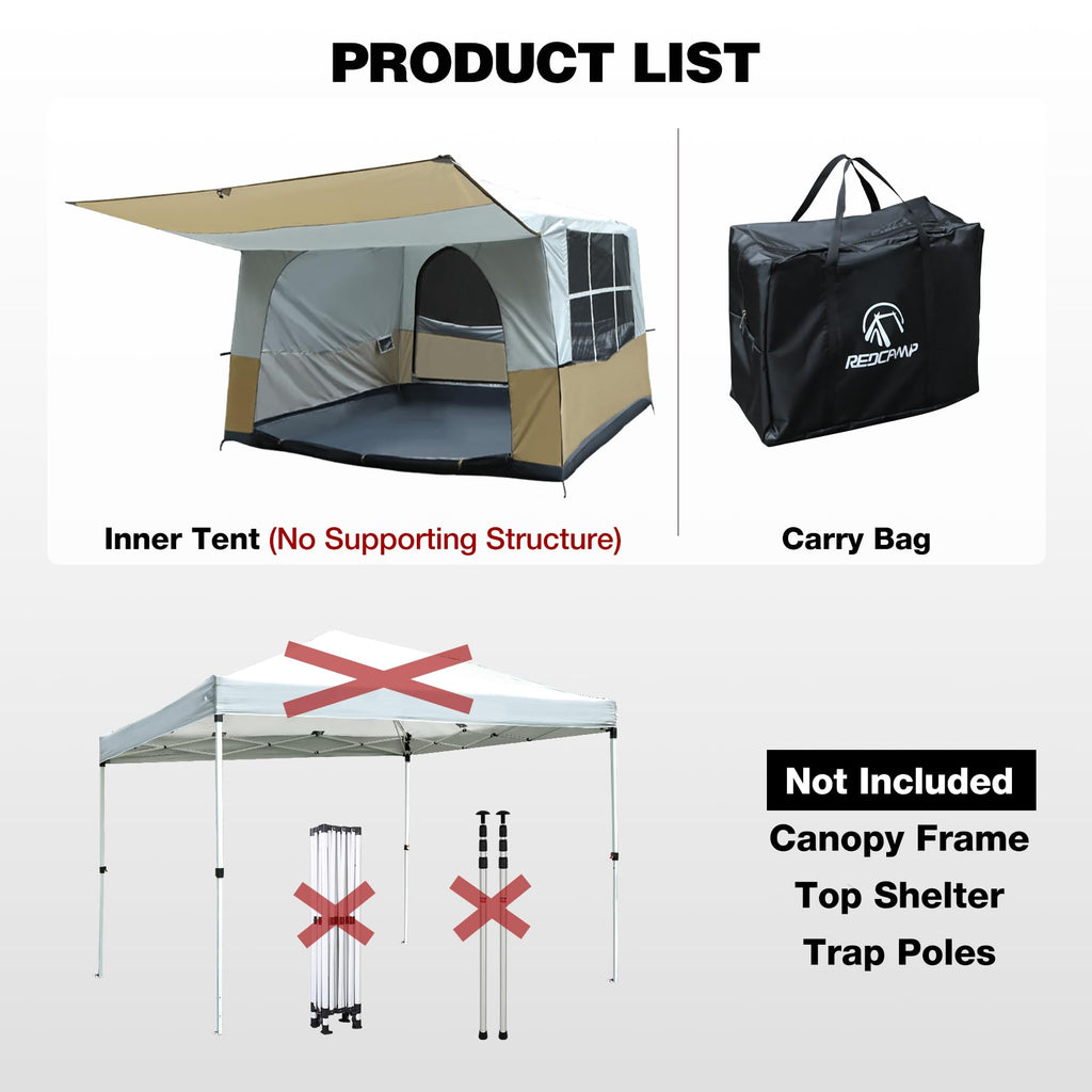 Canopy Camping Tent Attachment for 10x10 Straight Leg Frames