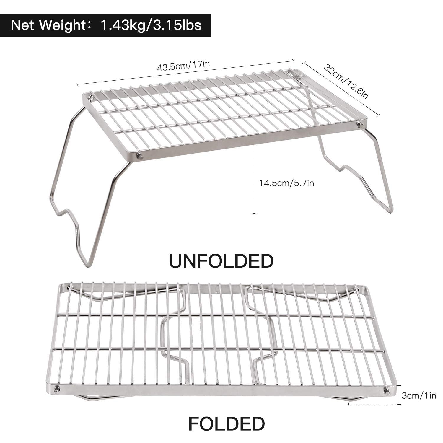 Folding Campfire Grill 304 Stainless Steel Grate
