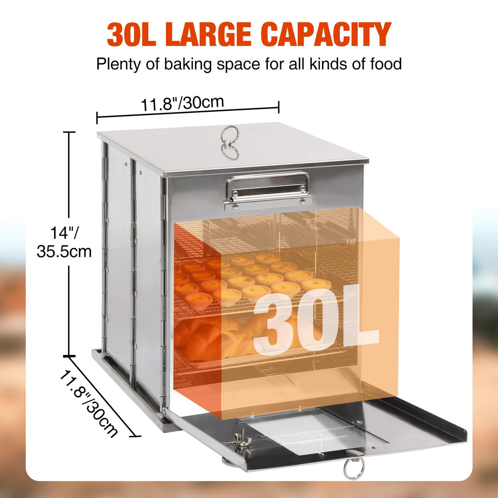 14" Foldable Stainless Steel Camp Oven with 2-Tier Grill