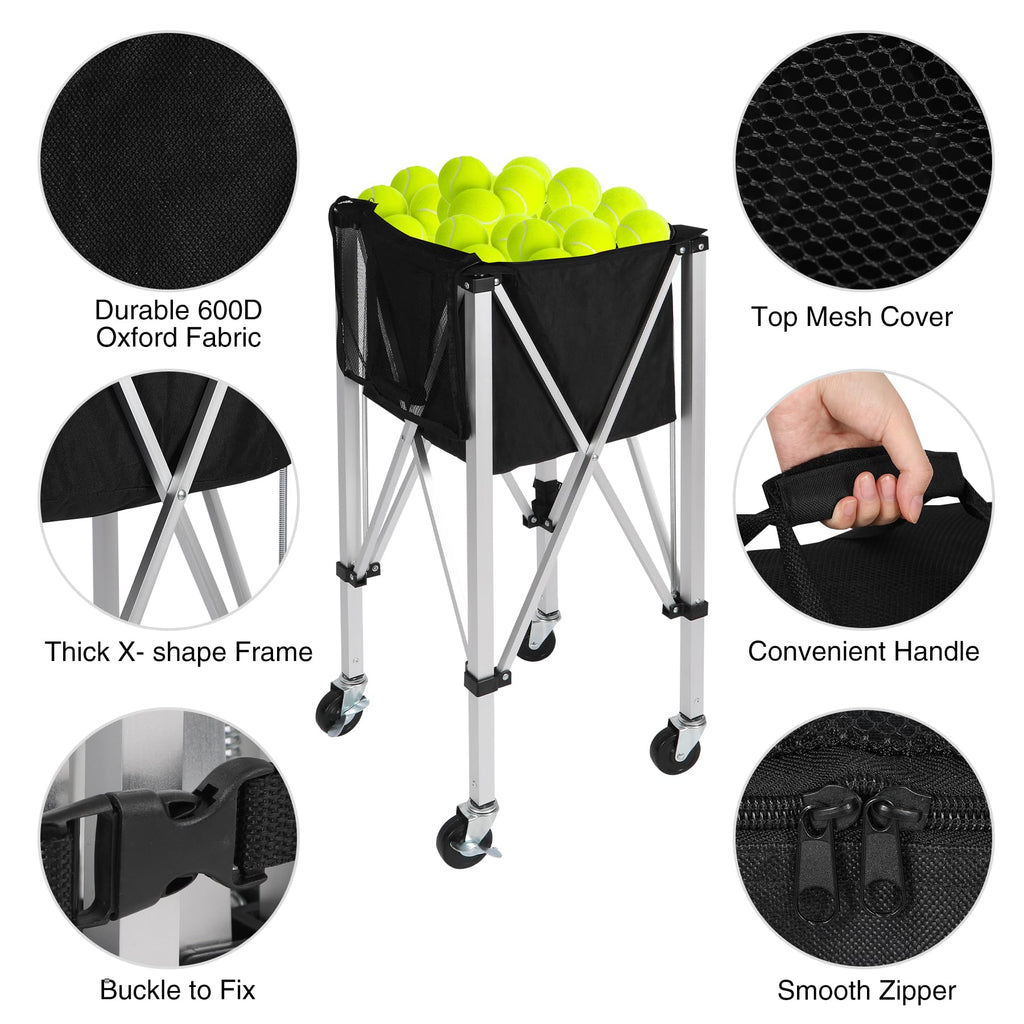 180-Ball Tennis Ball Hopper Cart with 4 Wheels and Brakes