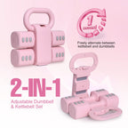 2-in-1 Adjustable Dumbbell & Kettlebell Set, 4-Level Hand Weights (2.2–5.5 Lbs Each)