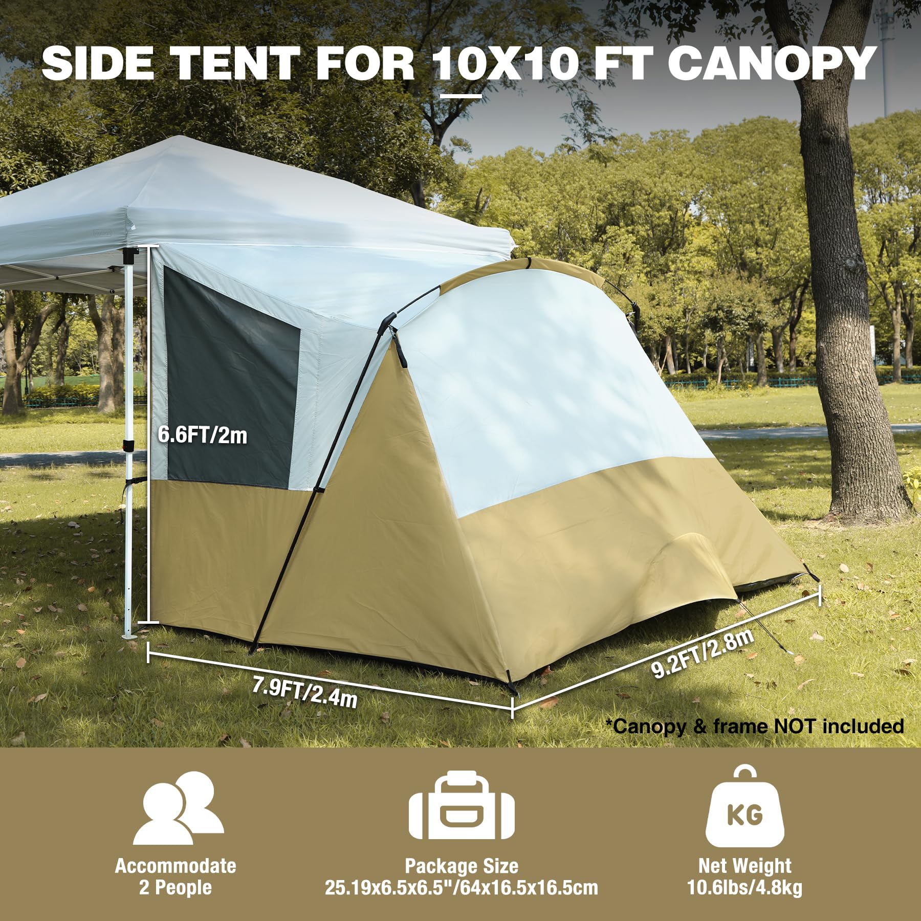 Canopy Camping Tent Attachment for 10x10 Straight Leg Frames