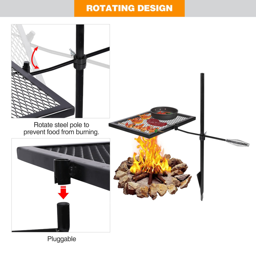 Swivel Campfire Grill Heavy Duty Steel Grate