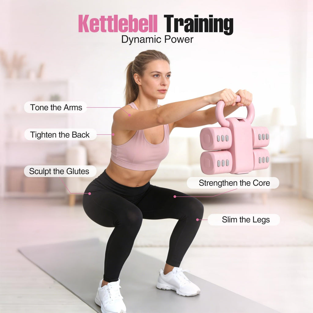 2-in-1 Adjustable Dumbbell & Kettlebell Set, 4-Level Hand Weights (2.2–5.5 Lbs Each)
