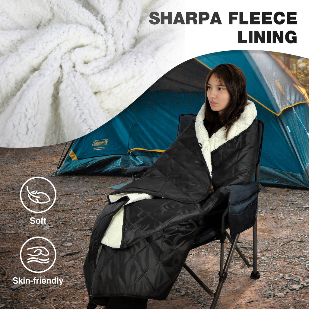 Large Camping Blanket with Sherpa Lining