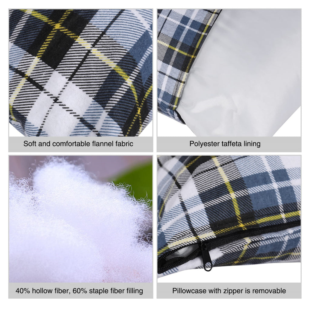Small Flannel Camping Pillow - Blue and Grey Plaid