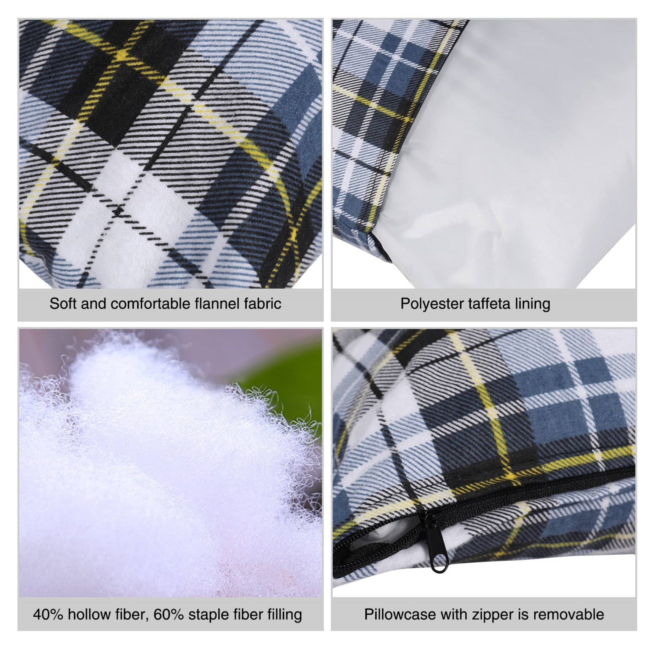 Small Flannel Camping Pillow - Blue and Grey Plaid