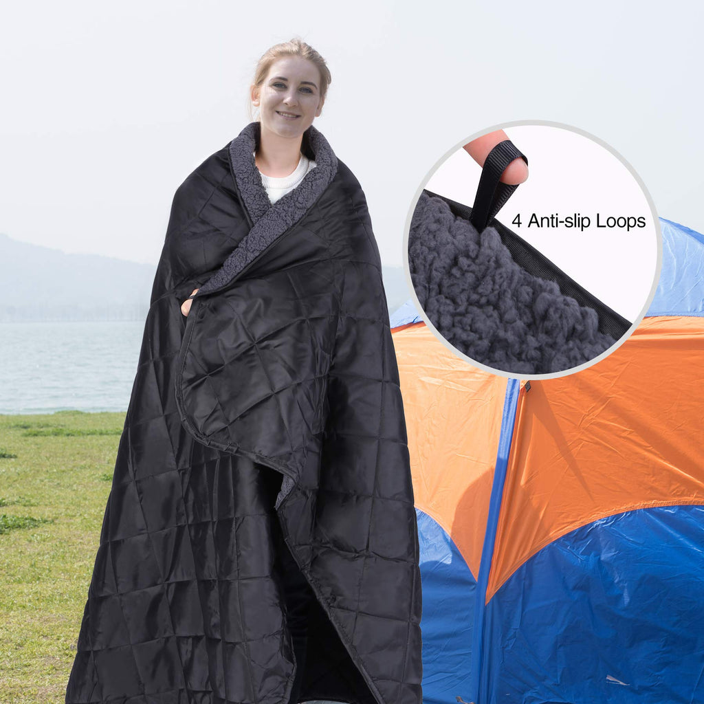Large Camping Blanket with Sherpa Lining