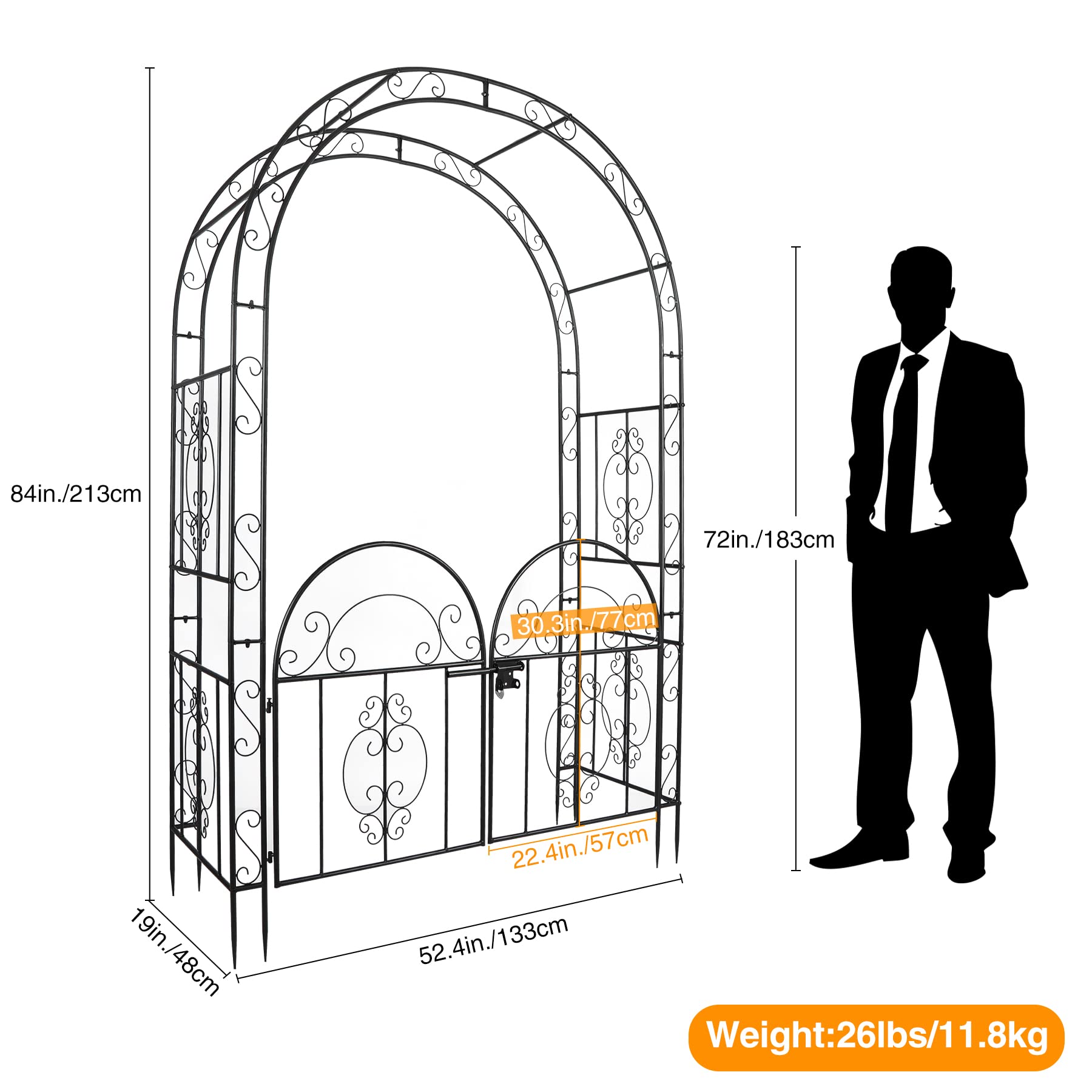 84in High Metal Garden Arbor with Gate