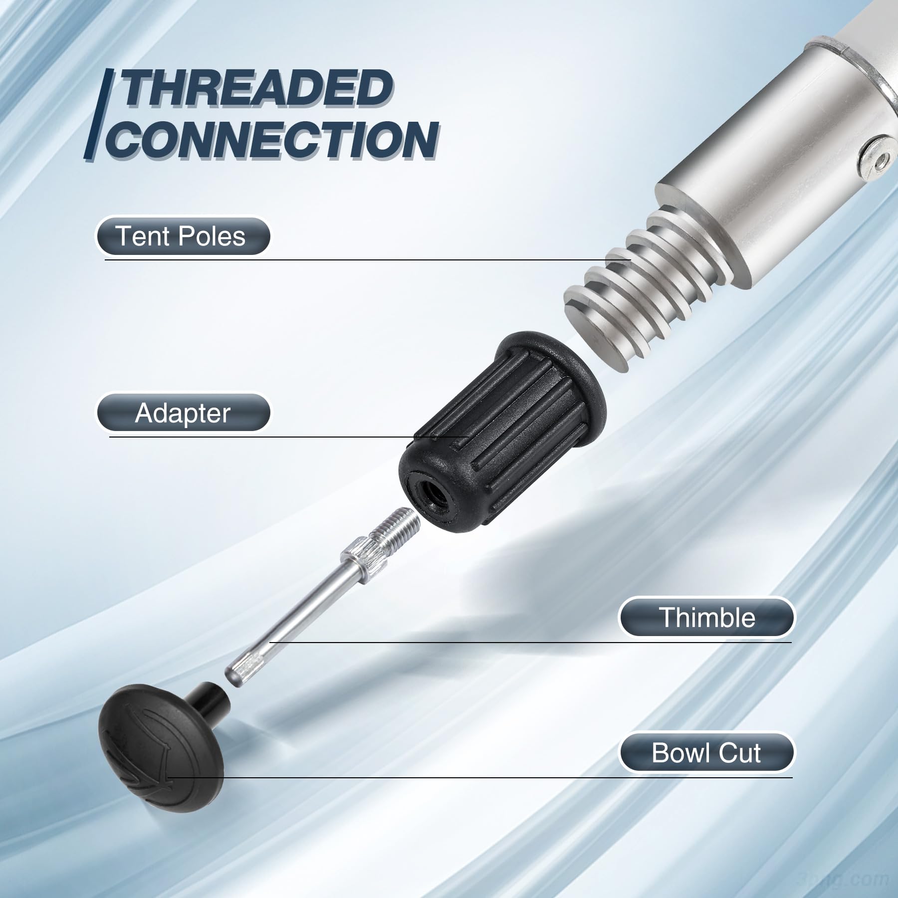 Removable threaded tip and protective cap for telescoping tarp pole