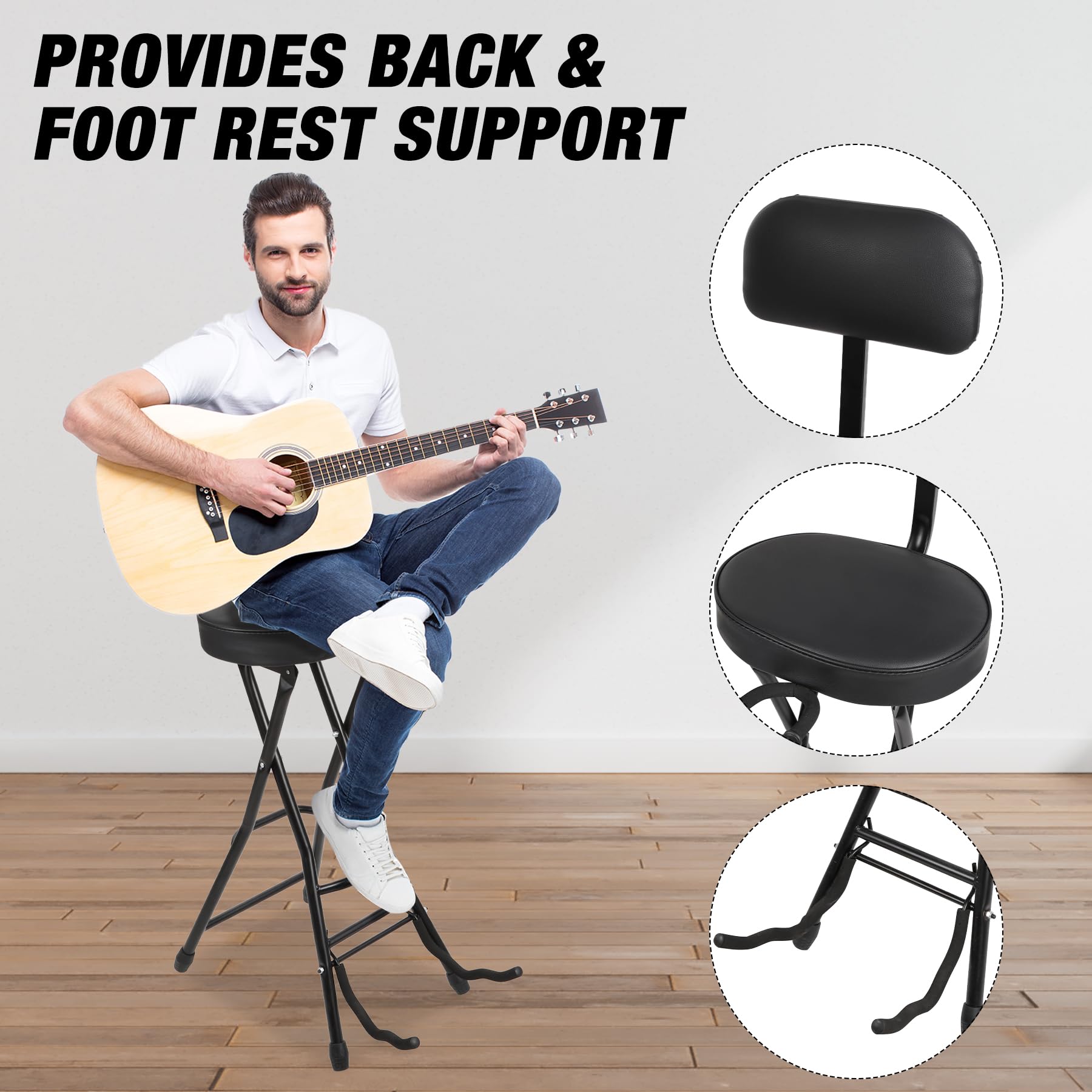 Adjustable Piano Bench with Storage Black Wooden Keyboard Stool