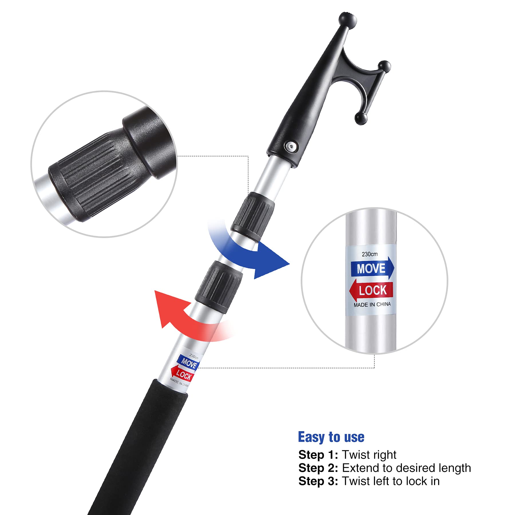 Telescopic Boat Hook 8ft Aluminum