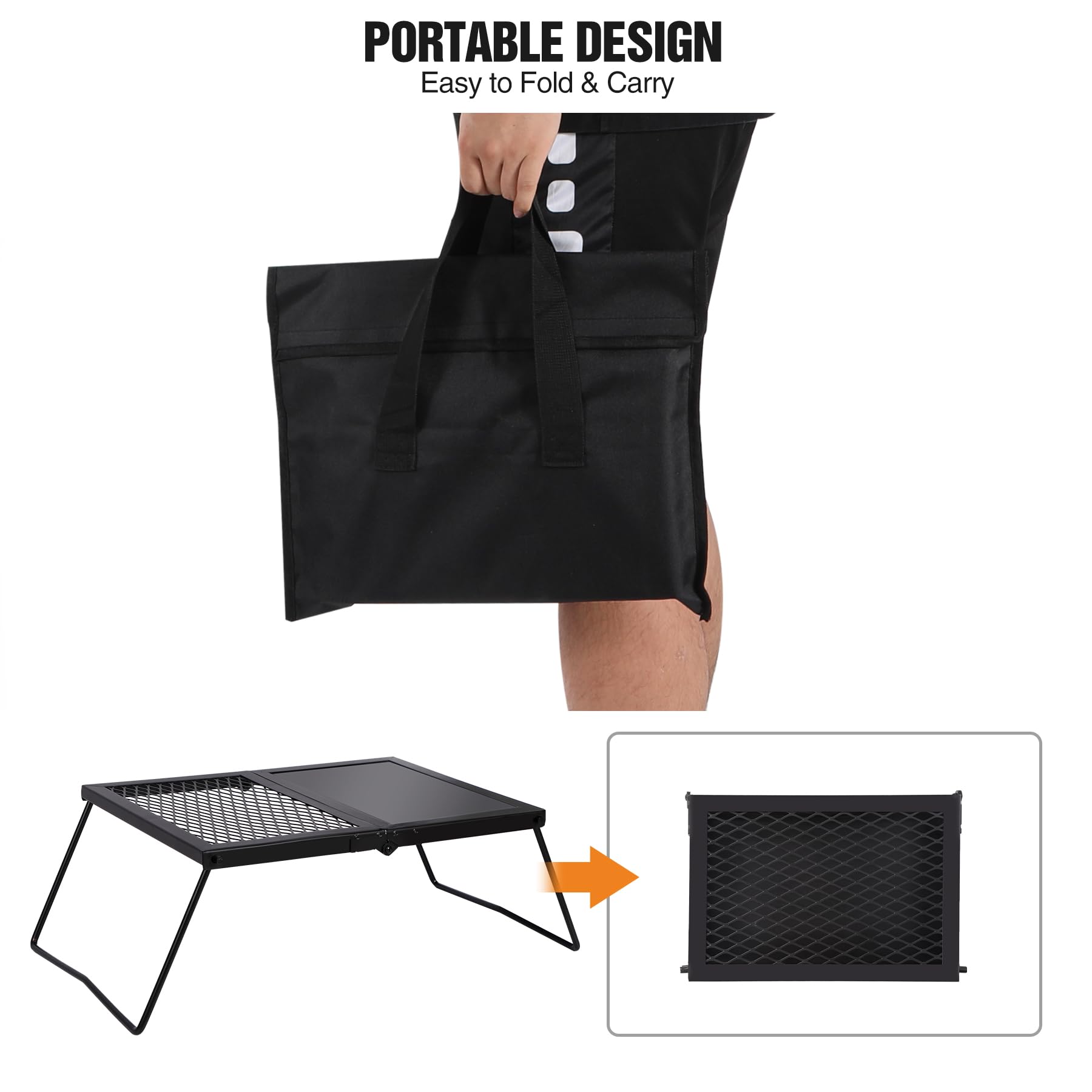 Folding Campfire Grill Heavy Duty Steel Grate