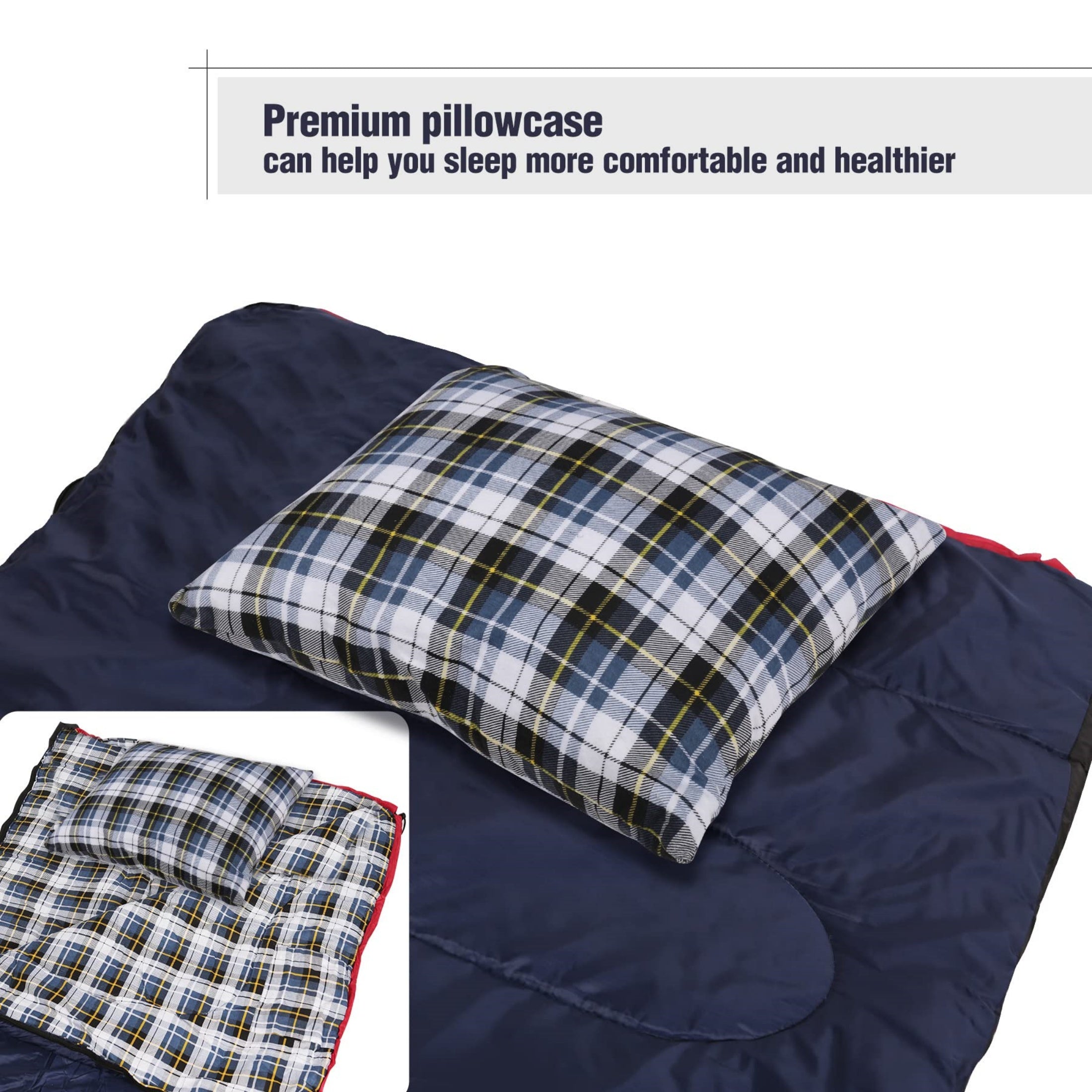 Small Flannel Camping Pillow - Blue and Grey Plaid