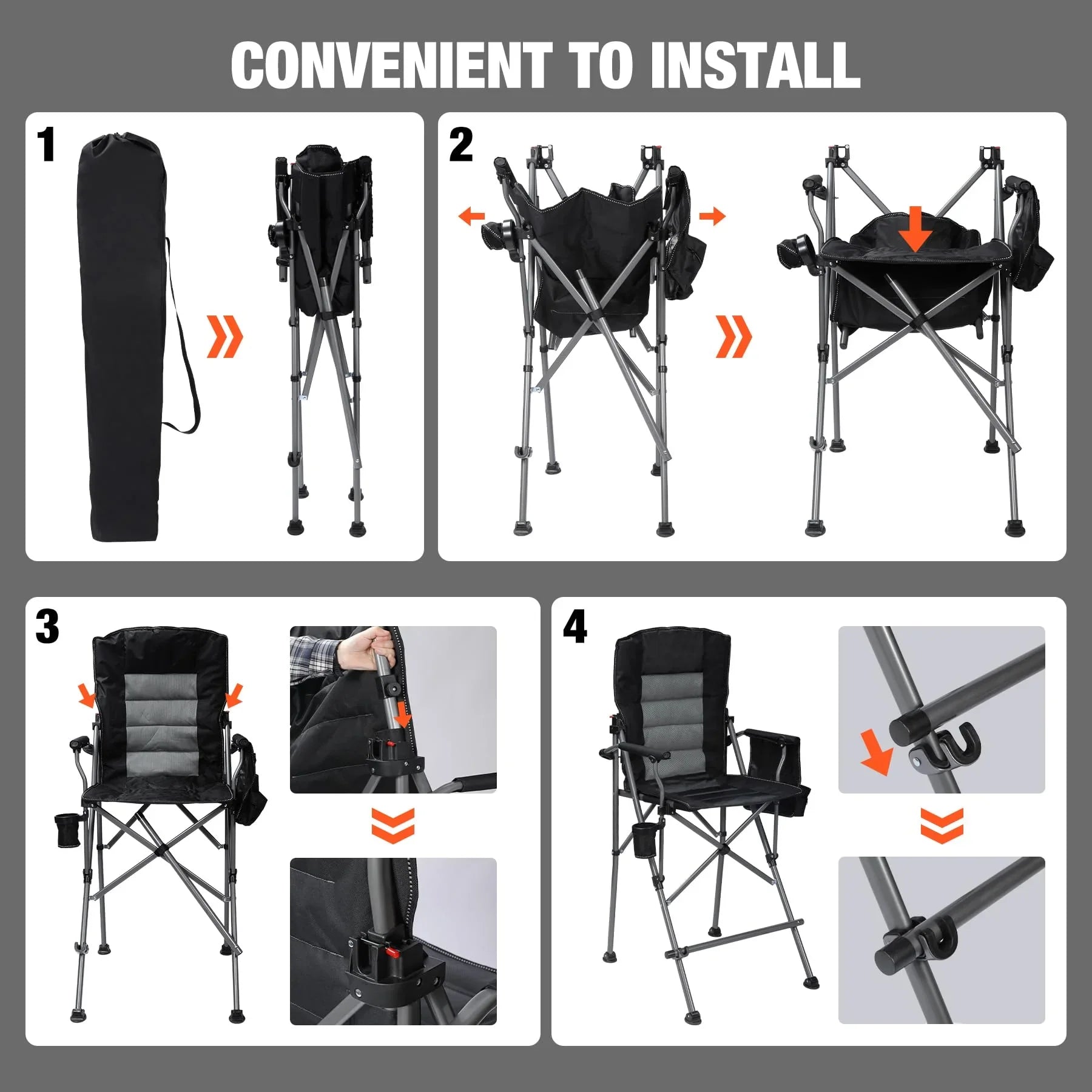 Extra Tall Folding Chair with Adjustable Backrest