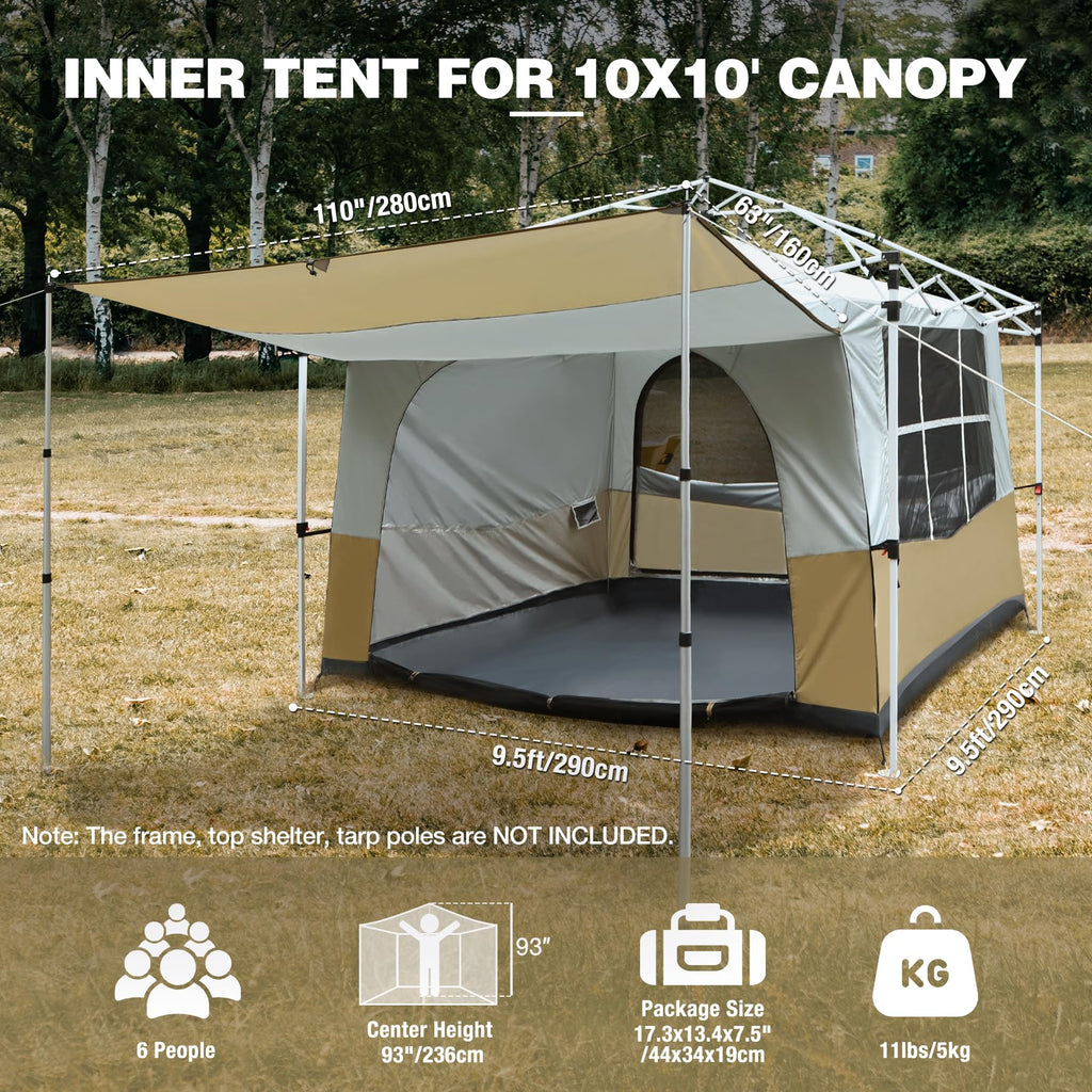 Canopy Camping Tent Attachment for 10x10 Straight Leg Frames