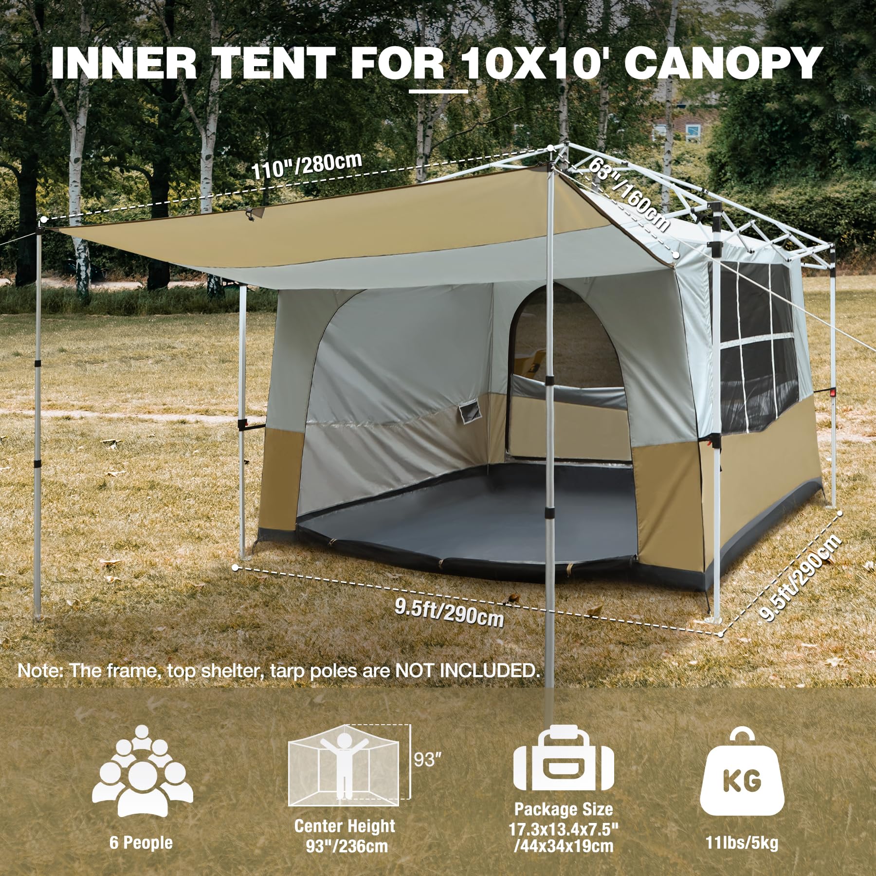 Canopy Camping Tent Attachment for 10x10 Straight Leg Frames
