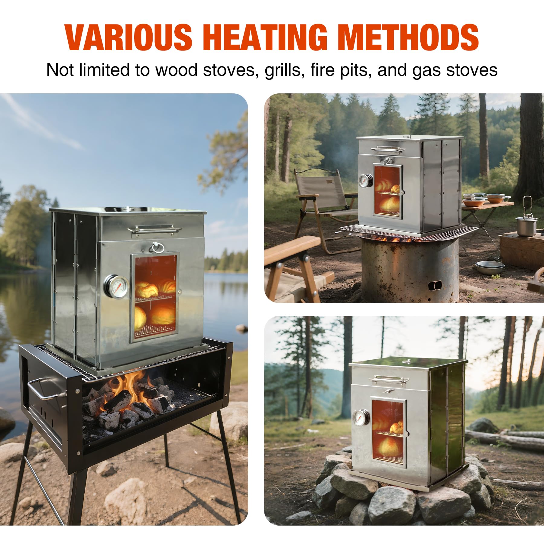 14" Foldable Stainless Steel Camp Oven with 2-Tier Grill
