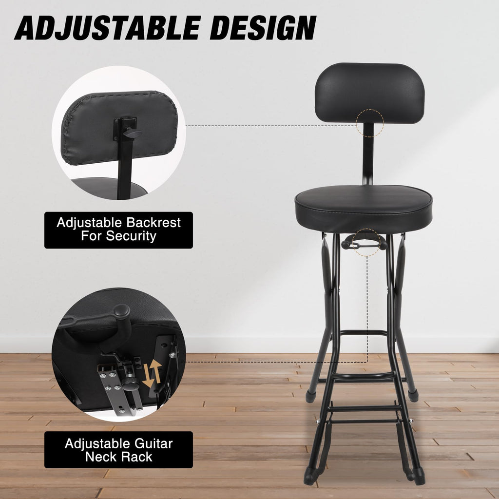 Adjustable Piano Bench with Storage Black Wooden Keyboard Stool